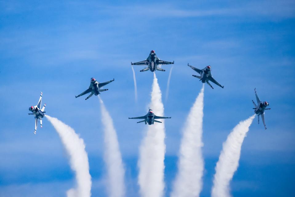 The Thunderbirds take to the sky at the Atlantic City Airshow on Wednesday, Aug. 16.