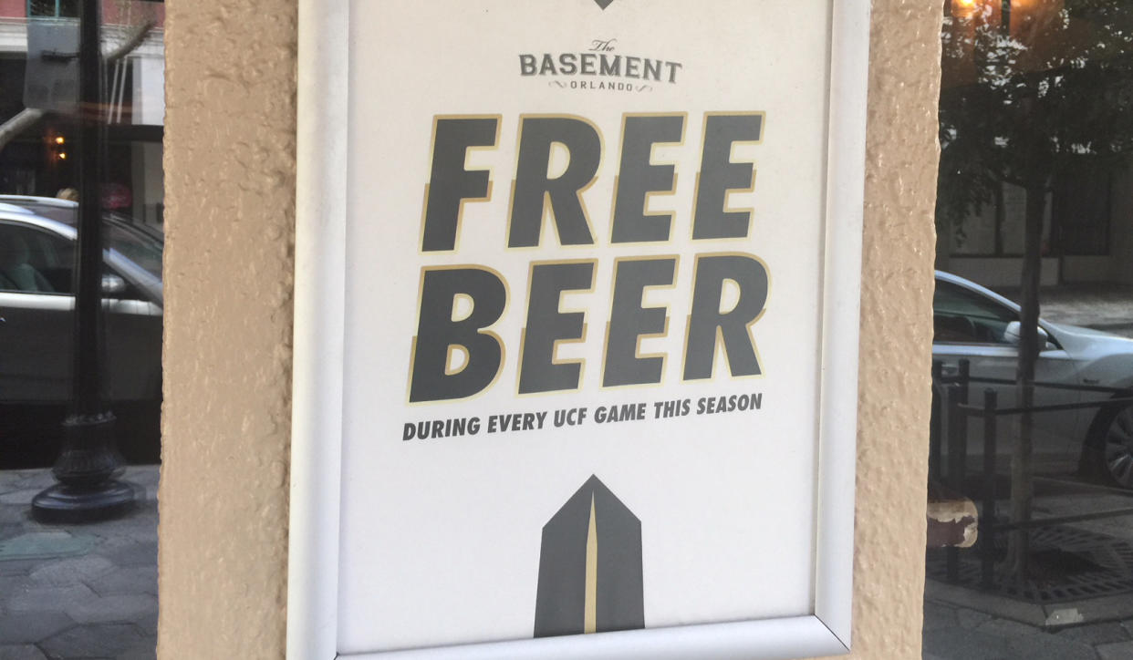 The Basement in Orlando is offering free beer during all UCF games as long as Scott Frost is the head coach. (Yahoo Sports)