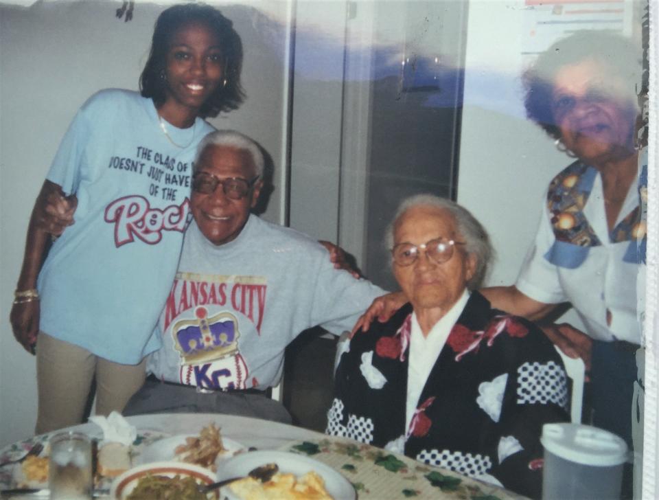 In an undated family, from left to right are: Rosa L. Jones' great-granddaughter Tracy Taylor-Hall; cousin Buck O’Neil and Rosa L. Jones; and Buck’s niece, Sallie Griffin.