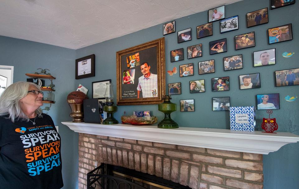 Pearl Wise has memorial wall above her fireplace that is dedicated to her son Chad Merrill who was shot and killed outside the Red Rose in 2018. 