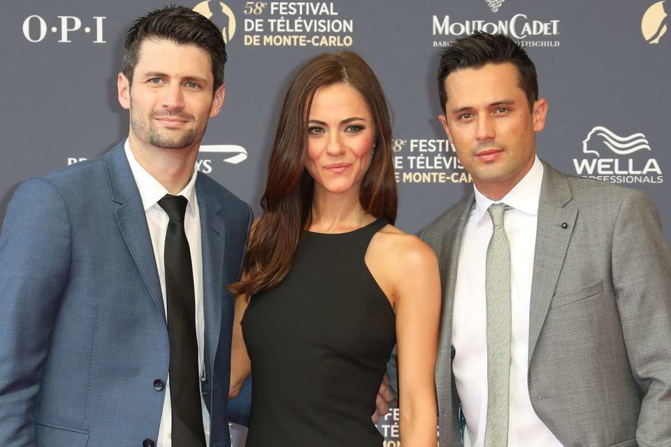 <p>Toni Anne Barson/FilmMagic</p> James Lafferty, Alexandra Park and Stephen Colletti in 2018