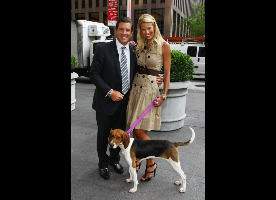 NEW YORK, NY - AUGUST 09:  Beth Ostrosky Stern along with FOX & Friends host Eric Bolling promotes the benefits of adopting a dog from a shelter whilst visiting the set of 'FOX & Friends' at FOX Studios on August 9, 2011 in New York City.  (Photo by Neilson Barnard/Getty Images)