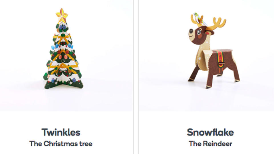 Twinkles the Christmas tree and Snowflake the reindeer are two of the collectibles. Photo: Woolworths