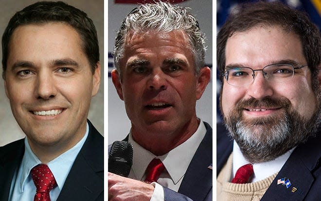 (From left) Former state Sen. Roger Roth, former gas station chain owner Tony Wied and state Sen. Andre Jacque are competing for the Republican nomination for the 8th Congressional District seat vacated by Mike Gallagher.