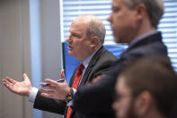 Defense attorney Jim Griffin asks the judge a question during the double murder trial of Alex Murdaugh at the Colleton County Courthouse in Walterboro, S.C., on Monday, Feb. 6, 2023. (Andrew J. Whitaker/The Post And Courier via AP, Pool)