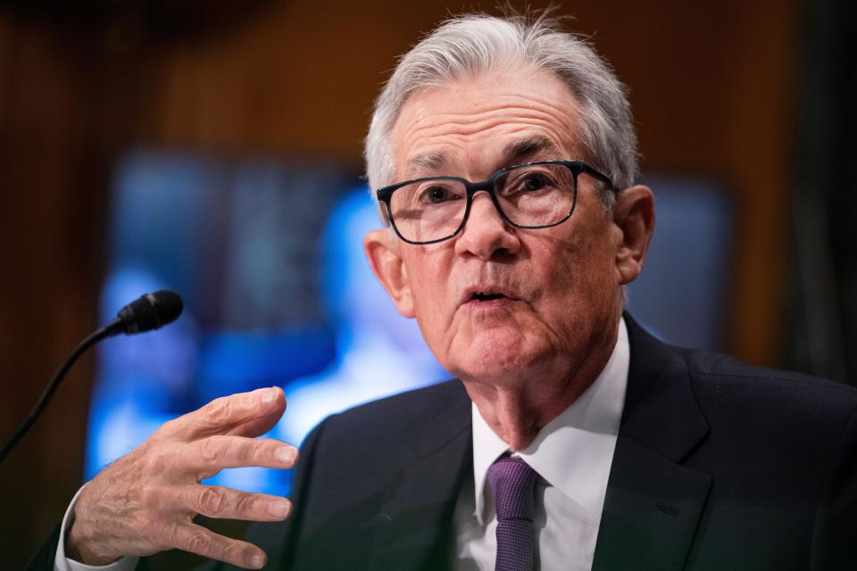 Federal Reserve Chairman Jerome Powell testifies during the Senate Banking, Housing and Urban Affairs Committee hearing titled 