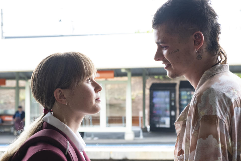 This image released by IFC Films shows Eliza Scanlen, left, and Toby Wallace in a scene from "Babyteeth." (IFC Films via AP)