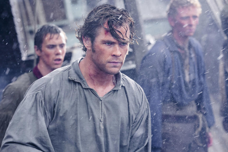 Sam Keeley, Chris Hemsworth, Edward Ashley on a ship