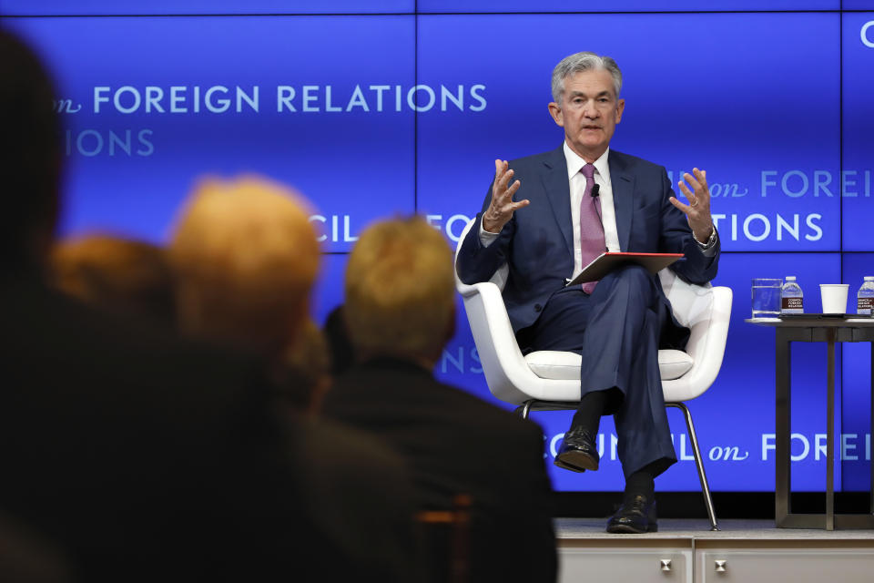 Federal Reserve Chair Jerome Powell speaks on the economy outlook and monetary policy review at the Council on Foreign Relations, in New York, Tuesday, June 25, 2019. (AP Photo/Richard Drew)