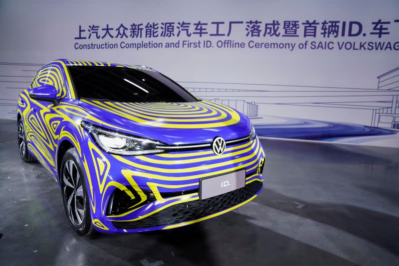 FILE PHOTO: Volkswagen electric ID car is seen during a construction completion event of SAIC Volkswagen MEB electric vehicle plant in Shanghai