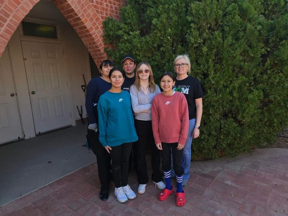 Some members of Girl Scout Troop 55726 took a break from cookie sales in February to volunteer at St. Paul United Methodist Church, 7000 Edgemere Blvd.