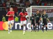 <p>A 2-1 defeat to his former club Real Madrid in the Super Cup at least saw new signing Romelu Lukaku scores the consolation – but the forward didn’t shine under his new boss (Getty) </p>