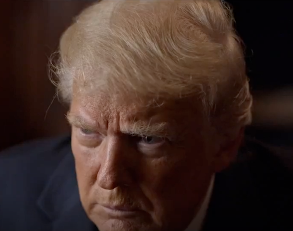 Former President Donald Trump is asked if he will discuss the Capitol riot, to which he replies ‘yep.’ The image is a screenshot from the documentary ‘Unprecedented.’ The documentary’s filmmaker, Alex Holder, was subpoenaed by the House Select Committee and asked to turn over all of his footage. (screengrab)