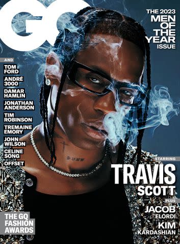 <p>Jack Bridgland/GQ</p> Travis Scott for GQ's 2023 Annual Men of the Year Issue