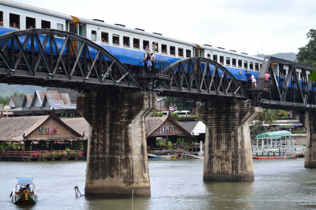 Train crossing Bridge over River Kwai.