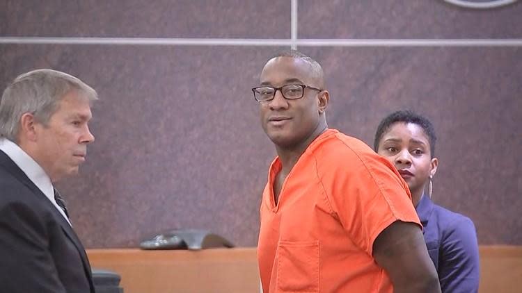 Lydell Grant appears at his bond hearing on November 26, 2019. Grant was granted bail while authorities reexamine a 2010 fatal stabbing. Grant was convicted in 2012 and sentenced to life in prison. / Credit: KHOU-TV