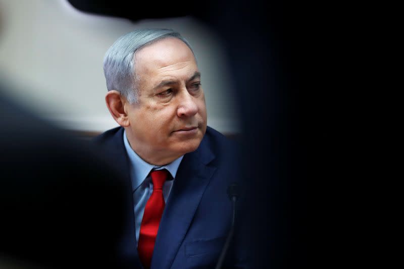 Israel's Prime Minister Benjamin Netanyahu attends the weekly cabinet meeting in Jerusalem