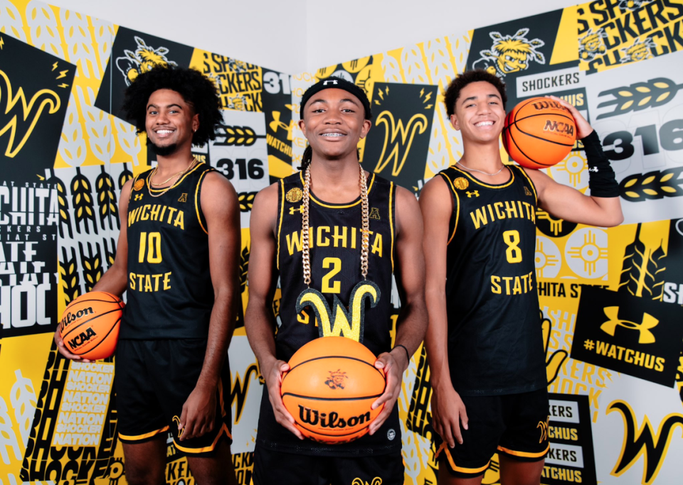 A trio of P.J. Couisnard’s players from his AAU team, Cooz Elite, took an unofficial visit to Wichita State on Thursday. From left to right: Tyrus Rathan-Mayes, Pierre Couisnard and Ian Inman.