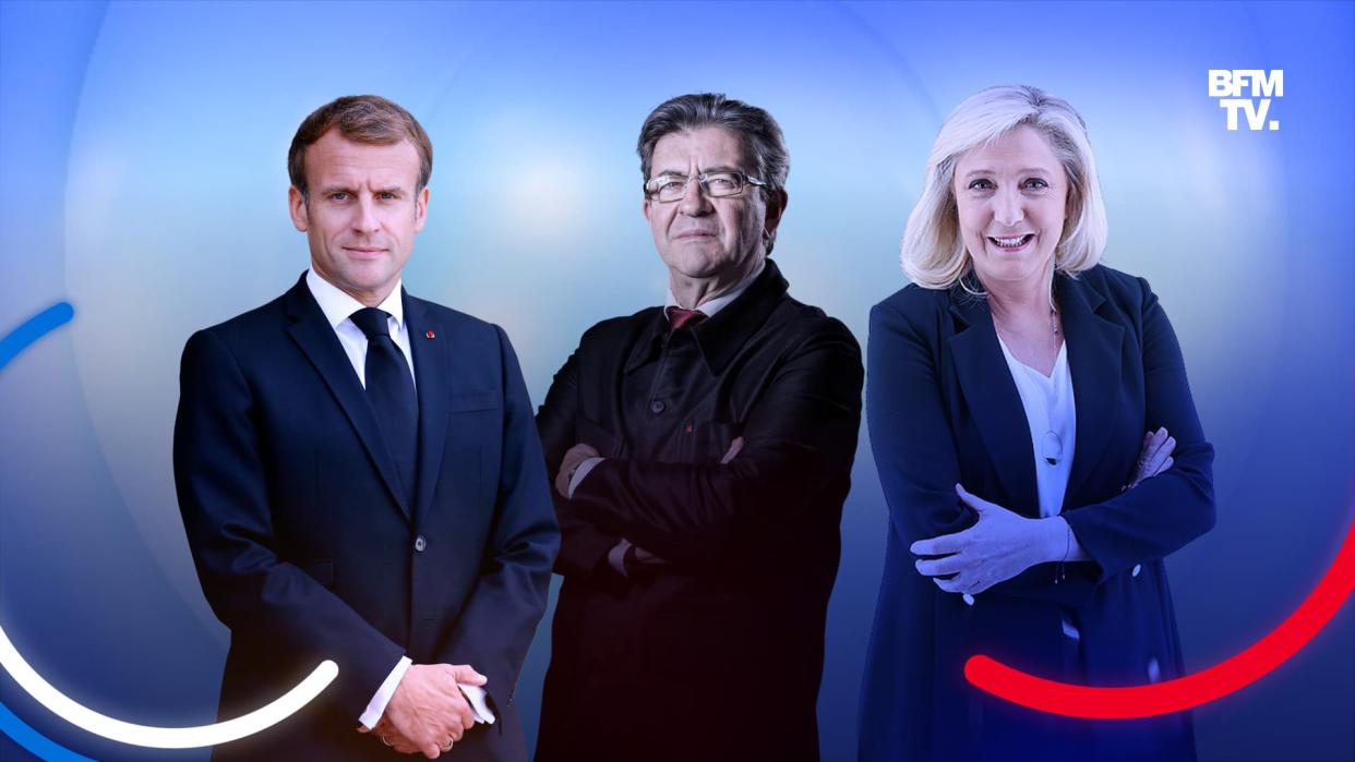 Emmanuel Macron, Jean-Luc Mélenchon et Marine Le Pen. - PIERRE-OSCAR BRUNET / BFMTV