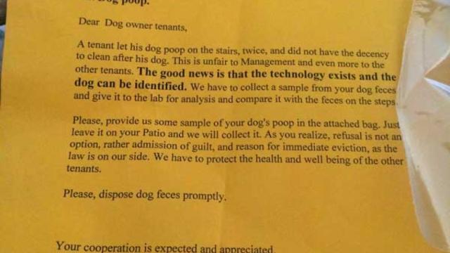 Can dog owners be evicted for not supplying dog poop samples?