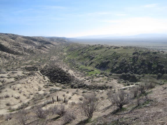 Looking southeast along the San Andreas Fault, with Dragon's Back Pressure Ridge to the right. Researchers have analyzed how the landscape there rose and fell using an airplane equipped with a laser scanner, which gathered high-resolution topog