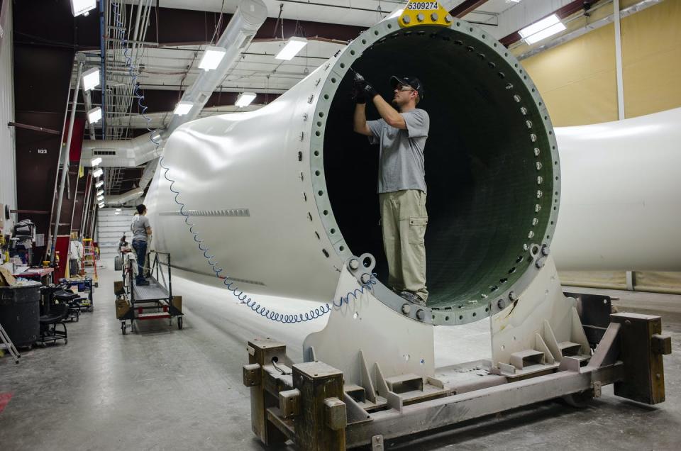 Worker at Iowa wind turbine plant