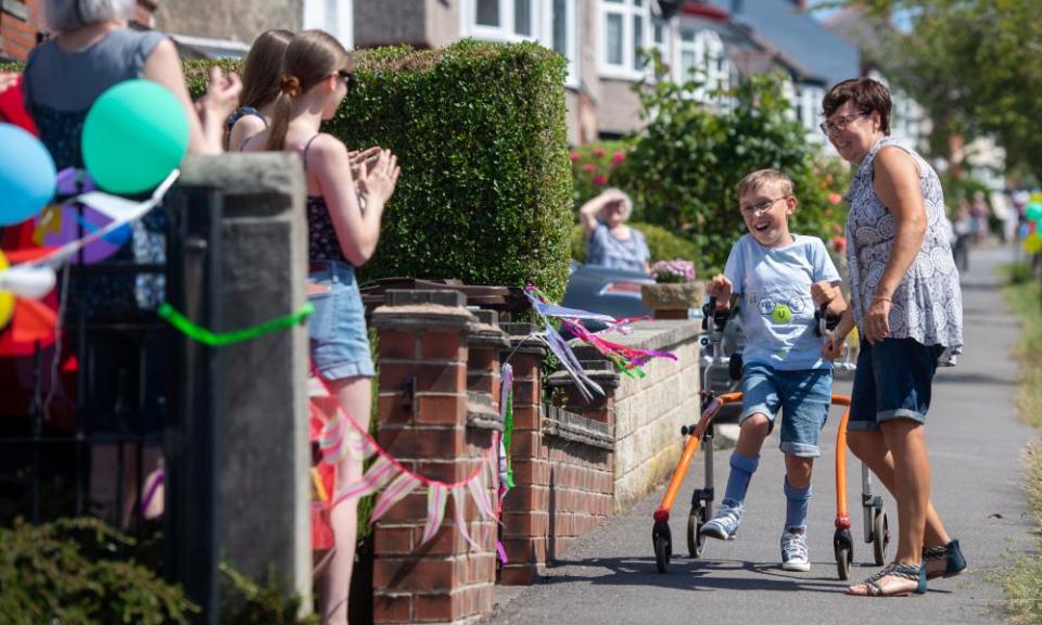 Tobias Weller completes the final leg of a 26.2-mile walk