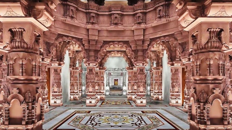 An artist's impression of the temple's interior provided to CNN by the temple's committee on September 14, 2023. - Shri Ram Janmabhoomi Teerth Kshetra Trust