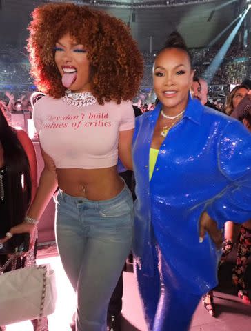 <p>Vivica Fox/Instagram</p> Vivica A. Fox poses with Megan Thee Stallion at Beyoncé's 'Renaissance' World Tour in Paris