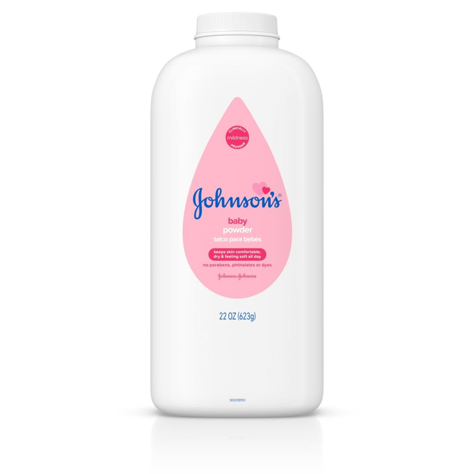 This photo provided by Johnson & Johnson shows the company's baby powder. Johnson & Johnson on Friday, Oct. 18, 2019 recalled a single batch of its baby powder as a precaution after government testing found trace amounts of asbestos in one bottle bought online. The recalled lot consists of 33,000 bottles which were distributed last year. (Johnson & Johnson via AP)