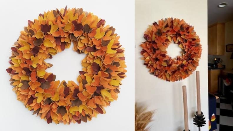 Set the tone both outdoors and inside your home with this elegant faux foliage wreath.