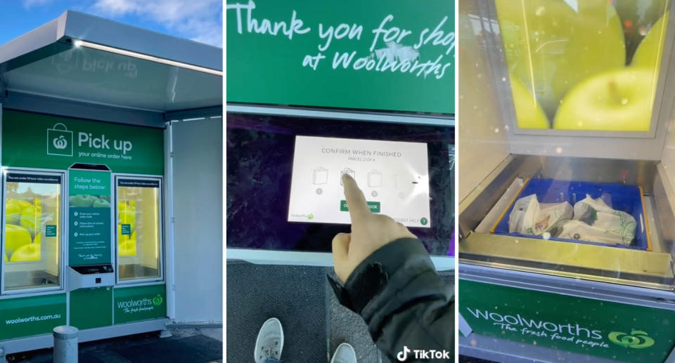 A TikTok user shows off their experience at a Woolworths Pick up box. Source: TikTok/faisalxafar