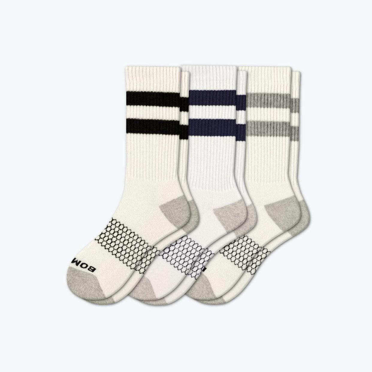 Bombas Men's Vintage Stripe Calf Sock 3-Pack, Mixed White