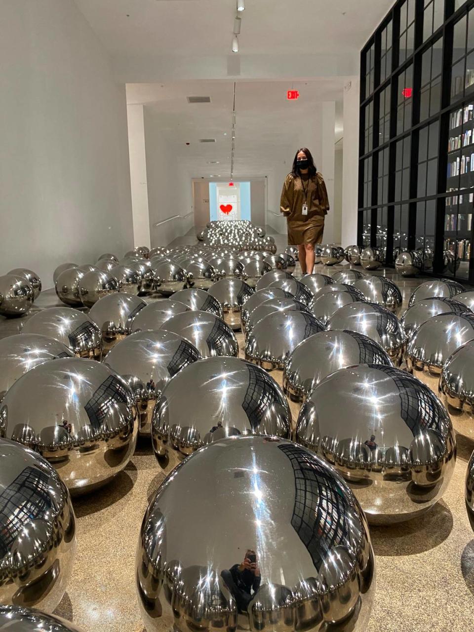 Yayoi Kusama’s 1966 ‘Narcissus Garden,’ consisting of 700 mirrored stainless-steel spheres, is on display at the Rubell Museum.