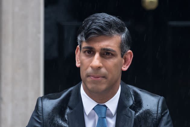 British Prime Minister Rishi Sunak made a statement as it rained outside 10 Downing Street, announcing that the U.K. general election will take place on July 4, 2024, in London, United Kingdom, on May 22, 2024.