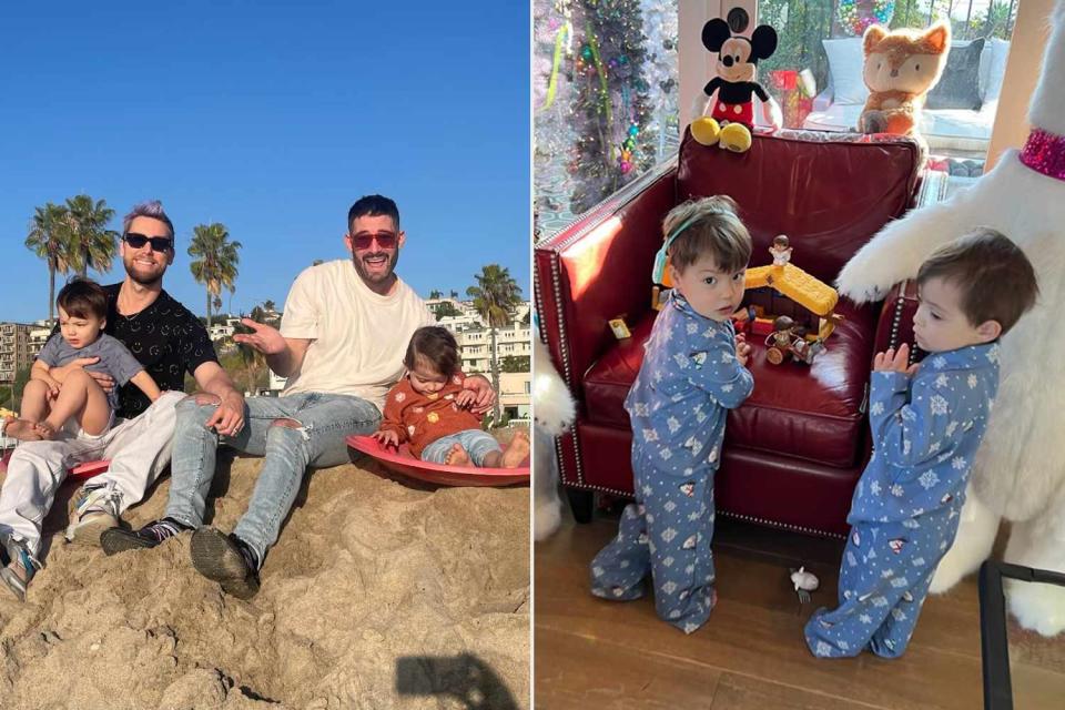 <p>Lance Bass / Instagram</p> Lance Bass and family (L), twins Violet and Alexander (R)