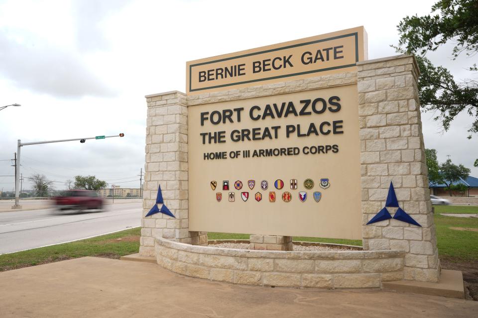 The sign at the main gate was unveiled during the installation redesignation ceremony at Fort Cavazos in Killeen on Tuesday May 9, 2023. During the event, Fort Hood, the Army's largest armored, active-duty military installation, was renamed Fort Cavazos in honor of native Texan Richard E. Cavazos, the country's first Hispanic four-star general and hero of the Korean and Vietnam wars. Fort Hood was named after John Bell Hood, a high-ranking Confederate officer in Texas during the Civil War. It is one of nine military establishments being renamed based on recommendations by the Naming Committee, a commission created by Congress within the Defense Department, to remove the names, symbols and displays that honor or commemorate the Confederacy.