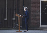 Britain's Prime Minister Theresa May makes a statement in Downing Street, London, confirming there will be a vote of confidence in her leadership of the Conservative Party, Wednesday Dec. 12, 2018. The vote of confidence will be held in Parliament Wednesday evening, with the result announced soon after. (Kirsty O'Connor/PA via AP)