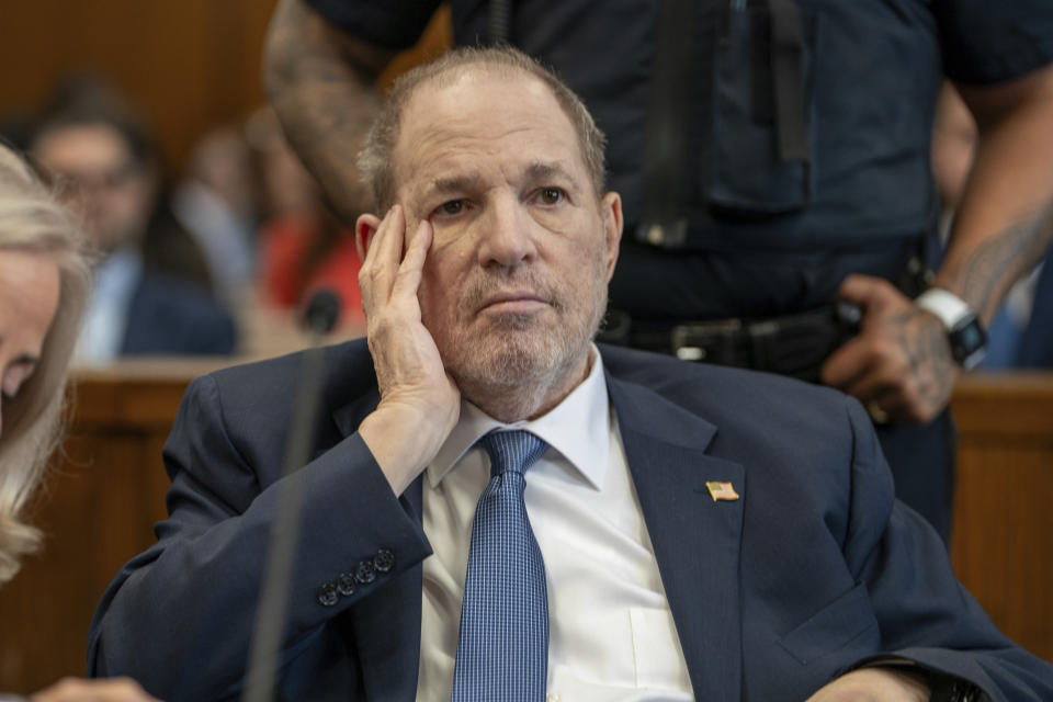 Harvey Weinstein appears at Manhattan criminal court for a preliminary hearing on Wednesday, May 1, 2024 in New York. Weinstein made first appearance since his 2020 rape conviction was overturned by an appeals court last week. (David Dee Delgado/Pool Photo via AP)