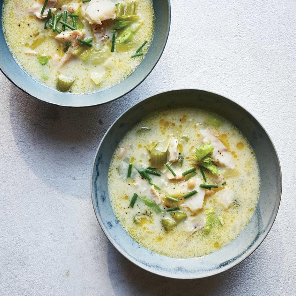 Whitefish, Leek and Celery Chowder  with White Beans 