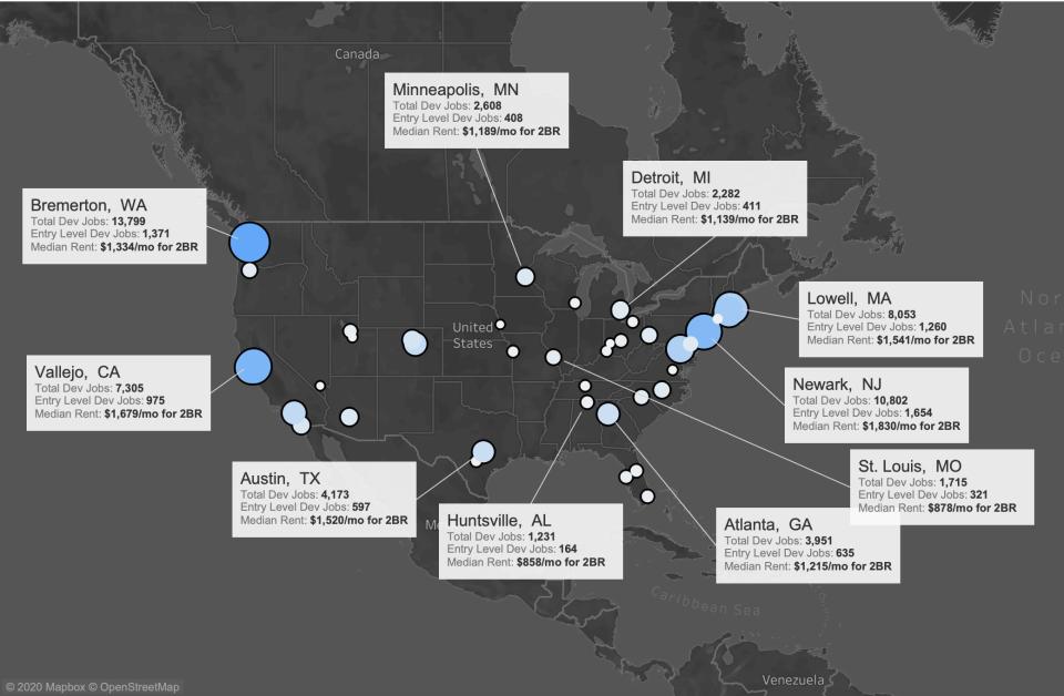 Affordable cities for tech workers