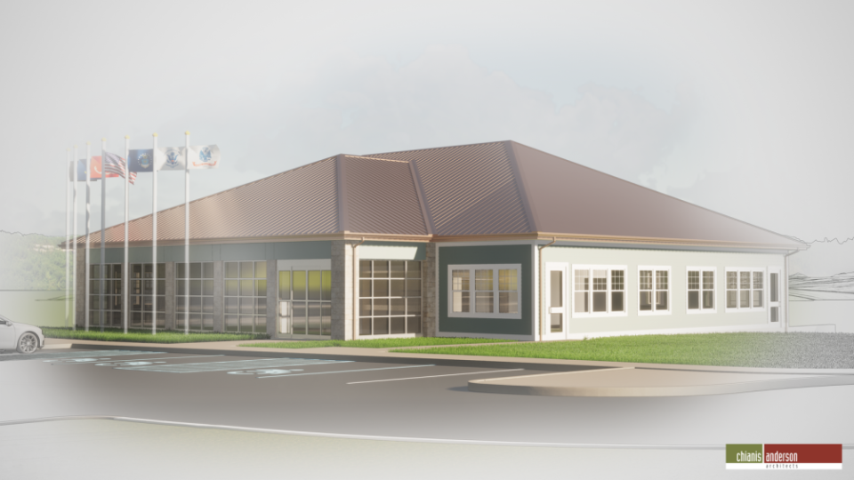 A rendering of the new Veterans Resource Center and Tiny Homes project at 530 State St. in Binghamton, which is expected to be mostly completed in early May of 2025.