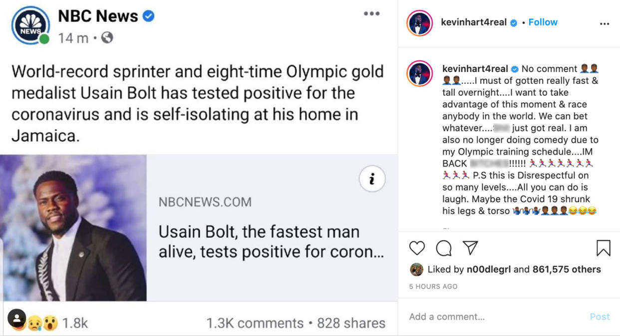 Kevin Hart calls out NBC News over Usain Bolt gaffe. 