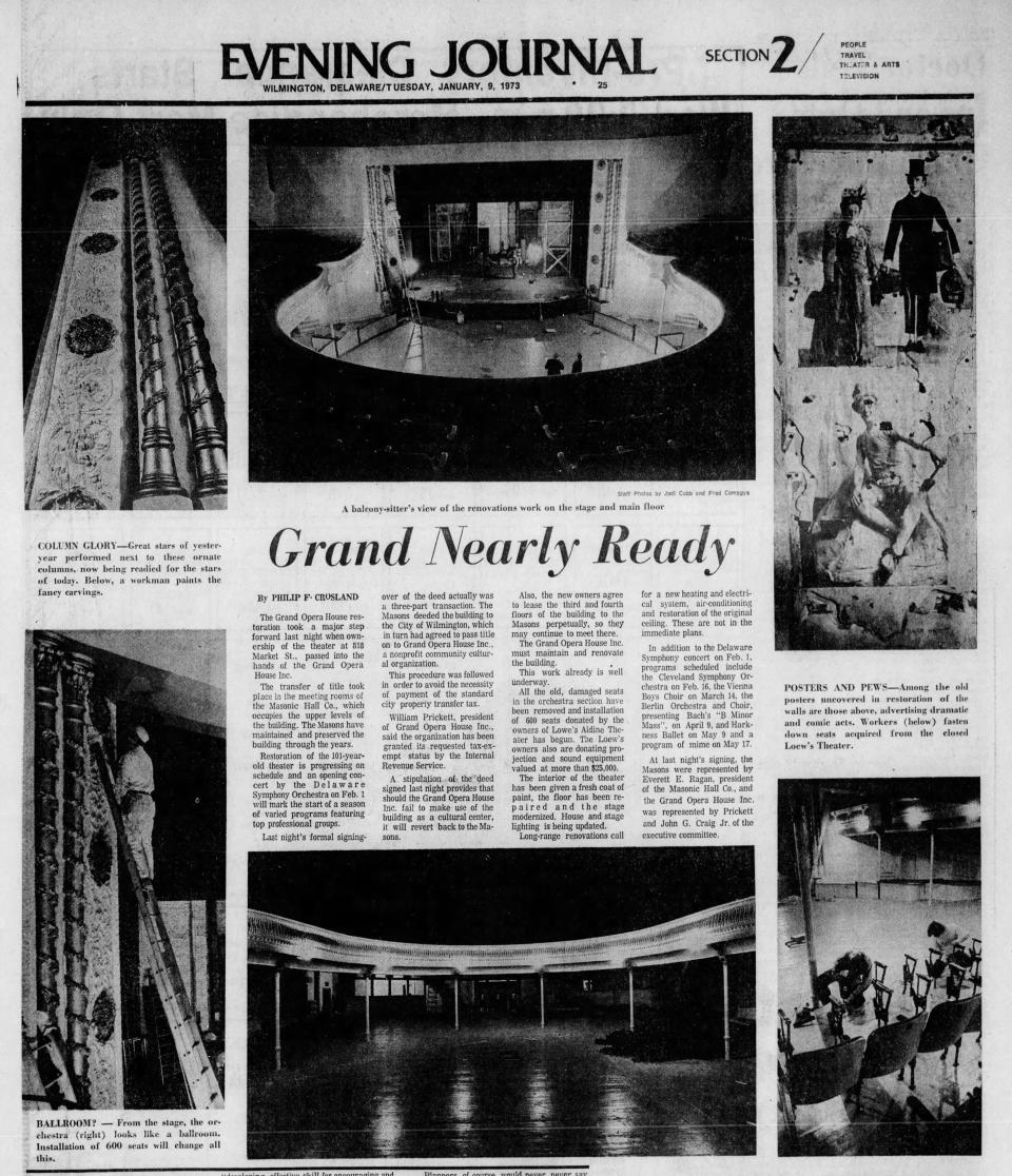 The January 9, 1973 edition of the Evening Journal previews the new look at The Grand Opera House following a major renovation.