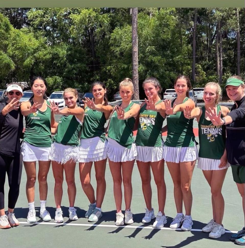 The Savannah Country Day girls tennis team after beating Hebron Christian to reach the Final Four in the Class 3A state playoffs.