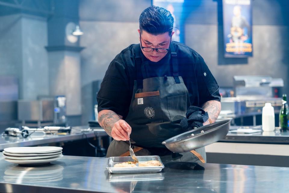 Chef Britt Rescigno competes during the East B Second Round Matchup of Food Network's "Tournament of Champions," which aired March 24.