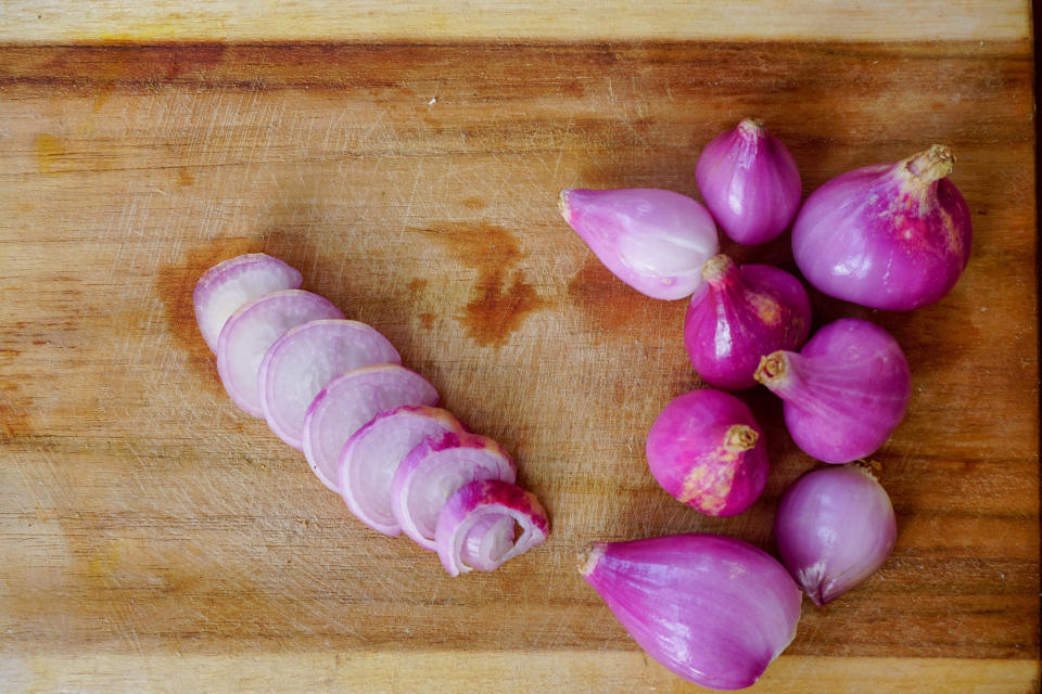 Shallots on a cutting board