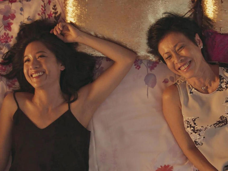 Tan Kheng Hua (R) in her role as Kerry Chu, mother of protagonist Rachel Chu (Constance Wu, L) in "Crazy Rich Asians".