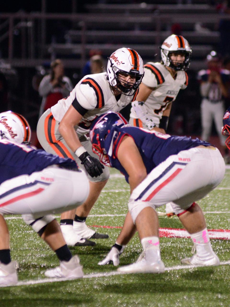 Ridgewood senior Kaden Bradford sizes up the offense  during a 17-14 win against host Indian Valley on Friday in Gnadenhutten.