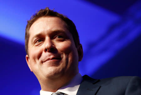 Andrew Scheer speaks after winning the leadership at the Conservative Party of Canada leadership convention in Toronto, Ontario, Canada, May 27, 2017. REUTERS/Mark Blinch